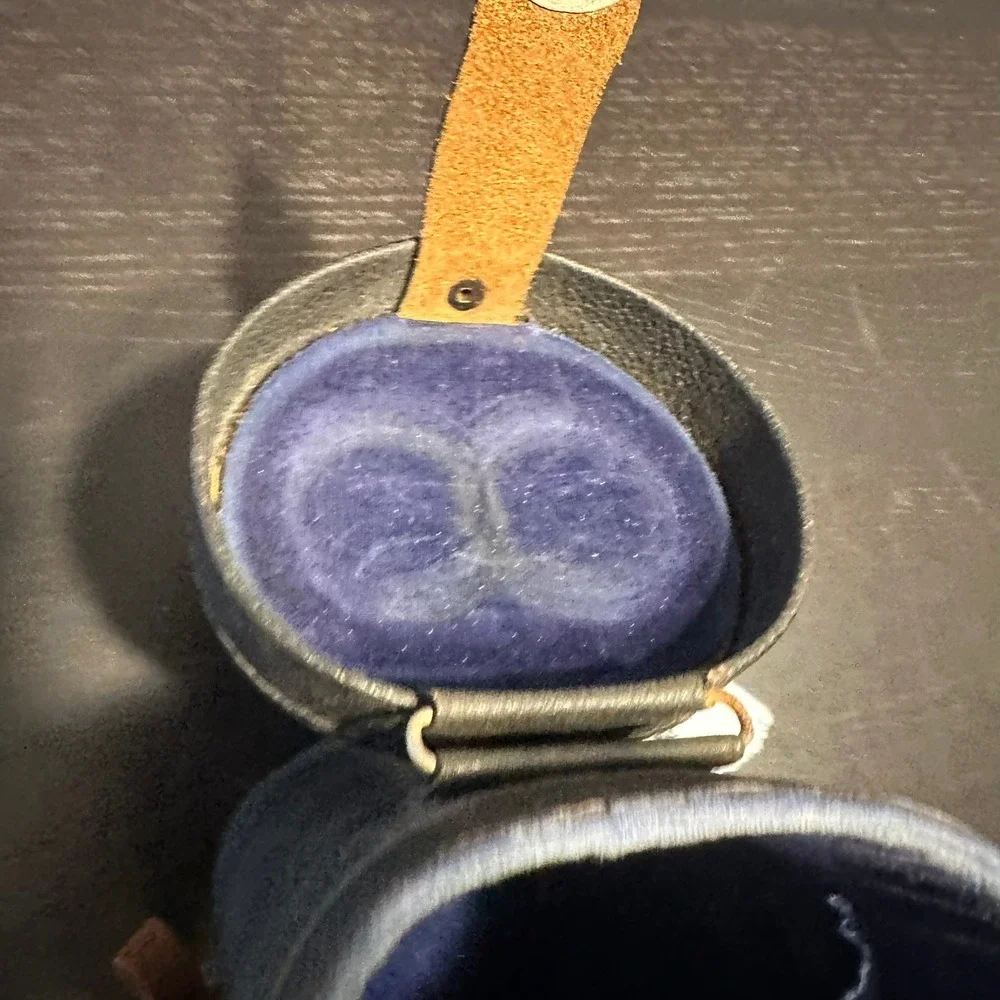 Vintage Tasco Imperial Leather Binocular Case Black Blue Velvet Lining Strap